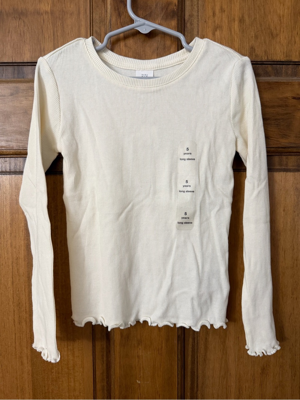 GAP Cream Ribbed Long Sleeve Top with Lettuce Hem